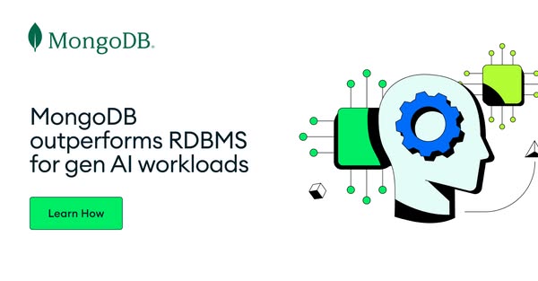 This ad promotes MongoDB as a superior database solution for generative AI workloads compared to RDBMS. It uses a clean,