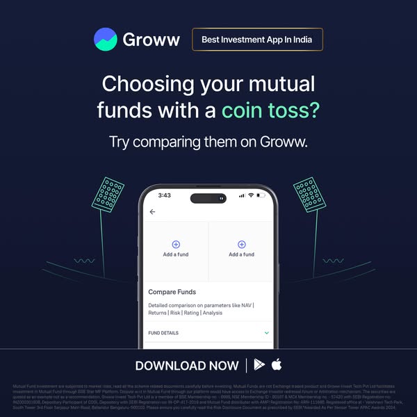 This Groww ad is for their investment app. It highlights how users can use the Groww app to compare mutual funds instead