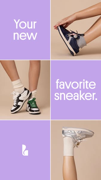This ad presents a variety of sneakers in a visually engaging grid format, highlighting the brand's logo and the con