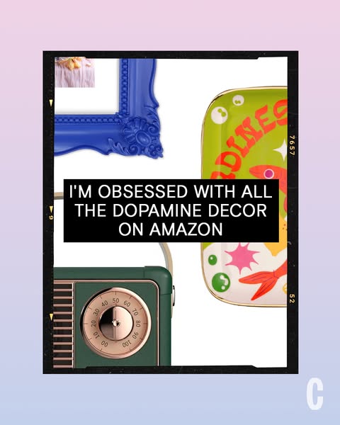This ad features a collection of dopamine decor items available on Amazon, presented in a visually engaging layout.