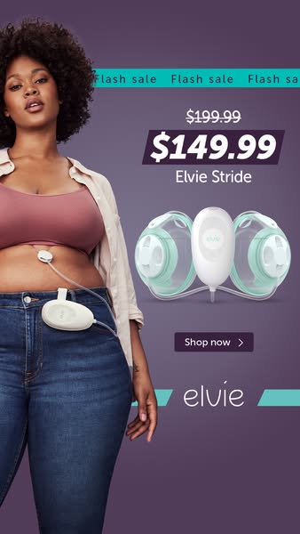 This ad for the Elvie Stride breast pump features a woman wearing the product underneath her clothes, along with a callo