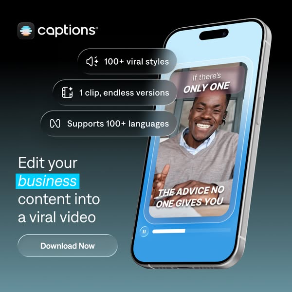 The ad is promoting the mobile app, Captions, and explaining how it allows the user to create viral video content by sho