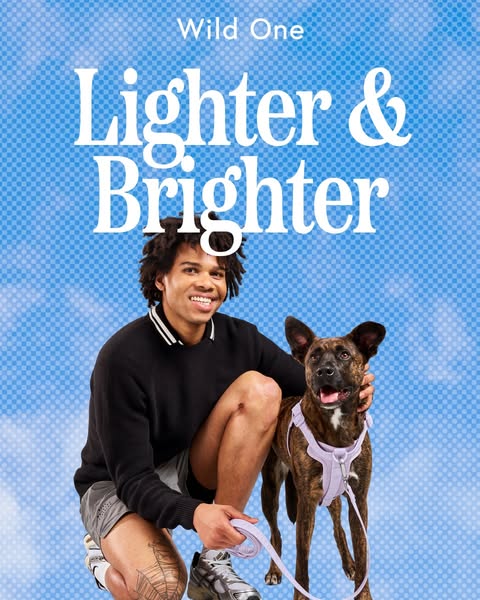 This ad shows a man crouching next to his dog in a lifestyle shot. The headline focuses on the product being lighter and