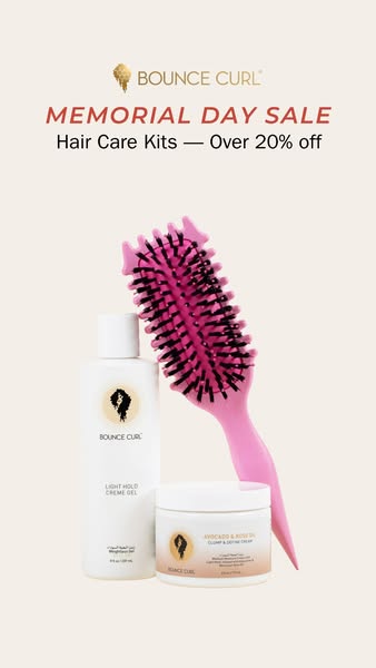 This image ad for Bounce Curl advertises a Memorial Day Sale on hair care kits with an offer of over 20% off. The ad fea