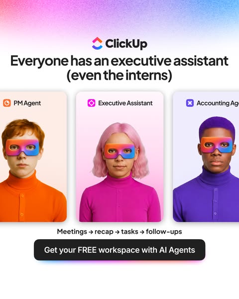 This image ad for ClickUp uses a humorous approach to suggest that ClickUp's AI Agents can function as an executive 