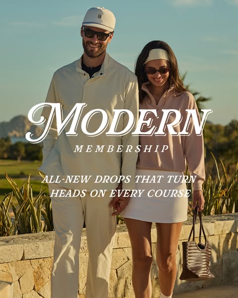 This ad promotes a 'Modern Membership' for golf apparel from a brand that offers new drops that are designed to 