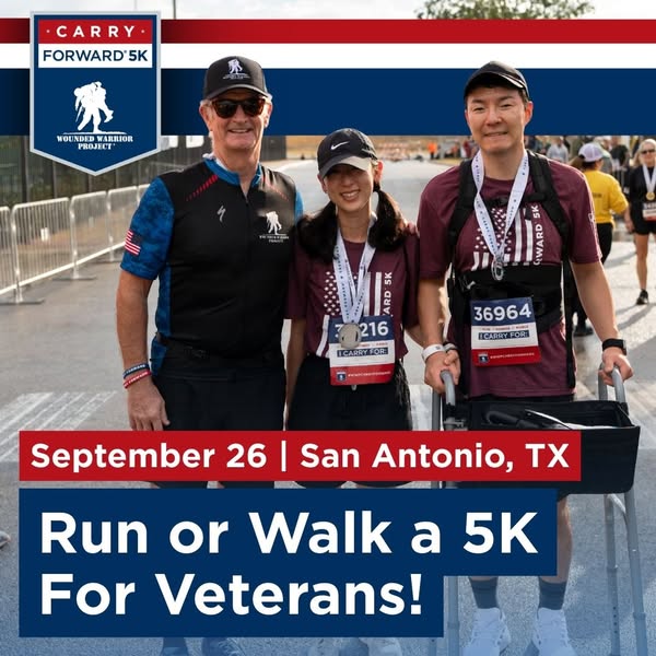 This image ad promotes the Carry Forward 5K in San Antonio, TX on September 26, encouraging people to run or walk to sup