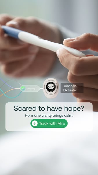 This ad for Mira focuses on the product's ability to help users conceive faster and provides hormone clarity.
