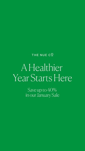 This ad by The Nue Co promotes a January sale with up to 40% off, encouraging viewers to start the year with healthier h