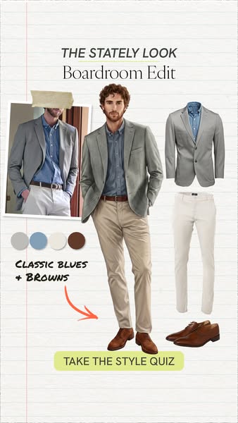 This image ad features an image of a man wearing a suit with an orange arrow pointing at the outfit. In the bottom corne
