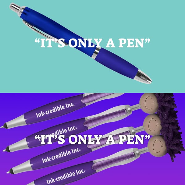 The ad presents a pen in two different versions, highlighting the uniqueness and desirability of the second option which