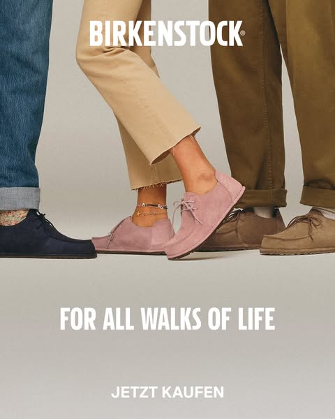 The image ad showcases a variety of Birkenstock shoes, emphasizing their versatility for diverse lifestyles. With the ta