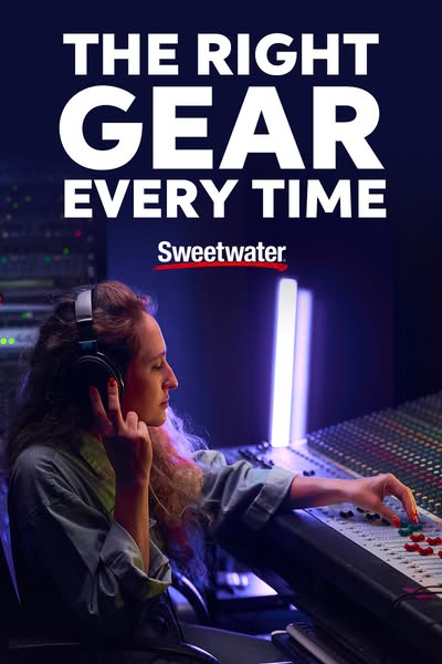An advertisement from Sweetwater, a music equipment retailer, emphasizes the brand's commitment to providing the rig