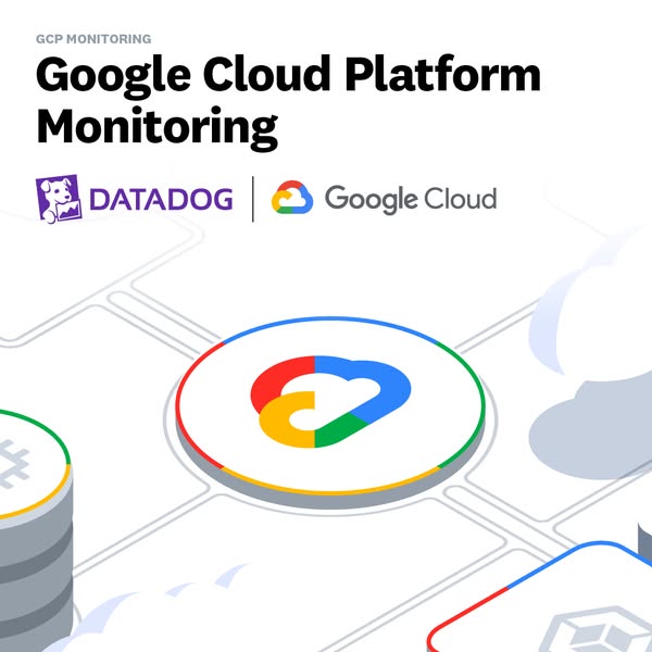 This ad promotes Google Cloud Platform Monitoring by Datadog. The ad features the logos of both companies and an illustr