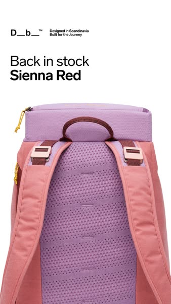 Image showcasing the 'Sienna Red' backpack from the Db brand, emphasizing its availability.