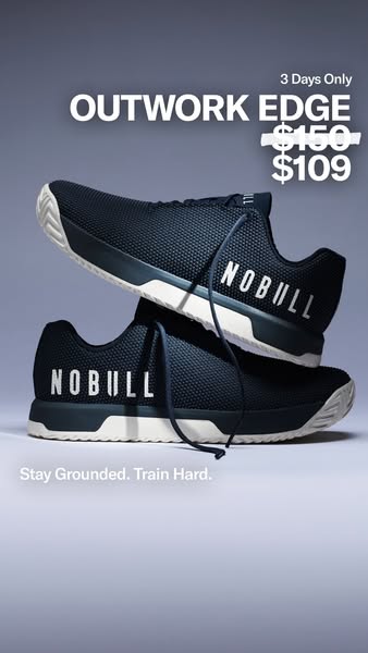 This image ad showcases NOBULL training shoes, emphasizing durability, grounding, and performance through the tagline &#