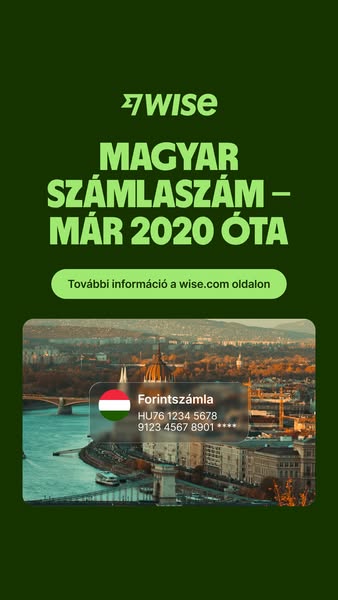 This image ad promotes Wise's Hungarian account. It features the Wise logo, the name of the service, a note that the