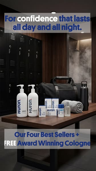 This ad promotes Huron products, emphasizing confidence and cleanliness. It offers a free award-winning cologne with the