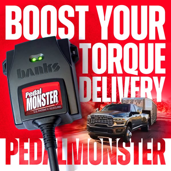 This image ad promotes PedalMonster, a product designed to boost torque delivery in vehicles. The ad features a visual o