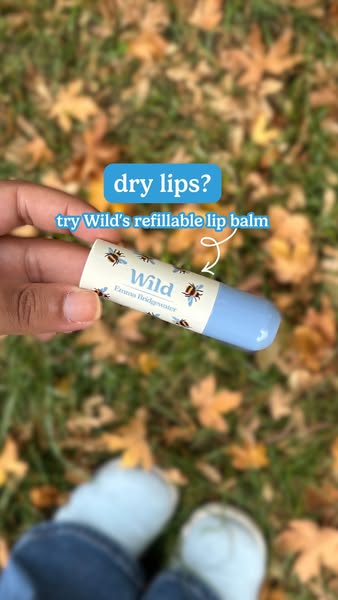 This ad showcases Wild's refillable lip balm as a solution for dry lips. The ad features a hand holding the lip balm