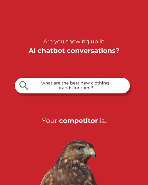 This ad uses a visual of a search bar query to highlight a problem, and an image of a hawk, implying a competitor is alr
