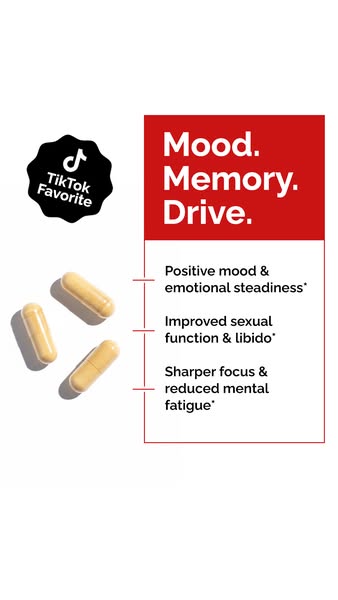 This ad highlights the features and benefits of a supplement designed to improve mood, memory, and drive.