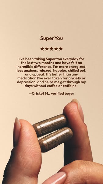 This image ad features a quote from a verified buyer about SuperYou. The quote speaks about the positive impact the prod