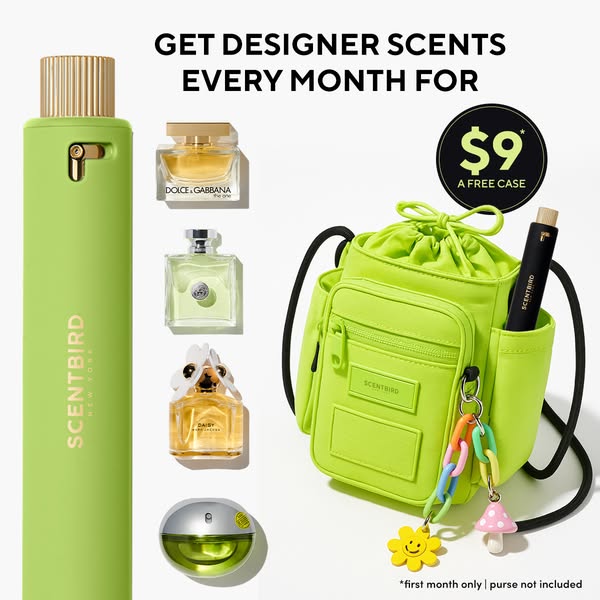 This ad for Scentbird features a variety of designer perfumes that can be delivered every month to the customer for $9 w