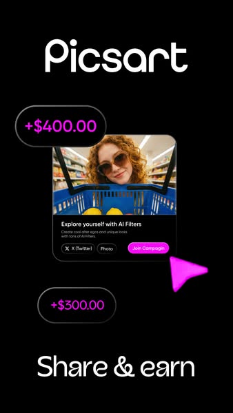 This ad for Picsart uses social proof elements in the form of potential earnings for users who join the campaign and use