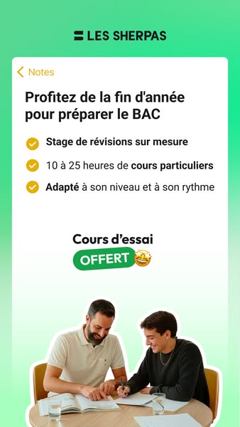 This ad for Les Sherpas features a screenshot of a 'Notes' app screen that lists the benefits of the company'