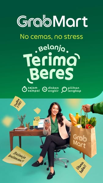 This ad promotes GrabMart as a convenient solution to simplify shopping by providing delivery of items. It features an i