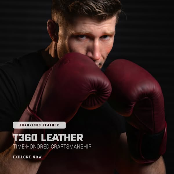 This ad features a close-up shot of a boxer wearing leather boxing gloves, emphasizing the luxurious quality and time-ho
