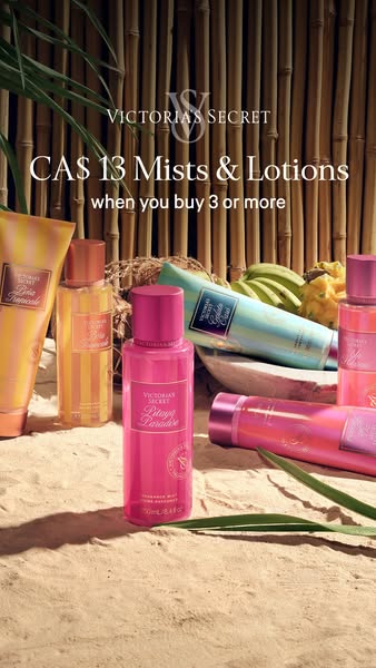 This ad for Victoria's Secret promotes a limited-time offer on their mists and lotions: Customers can purchase them 