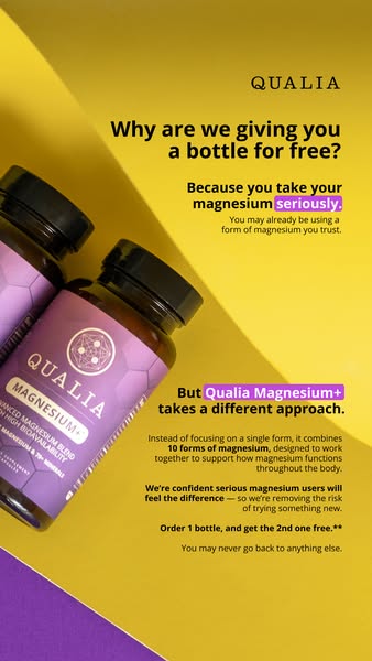 This ad for Qualia Magnesium+ uses a direct question to grab attention, followed by a value proposition and a limited-ti