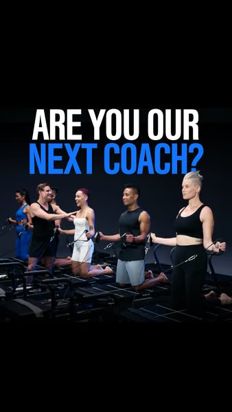 This ad shows a group of people kneeling on machines in a workout space, pulling on a rope as part of an exercise. The a