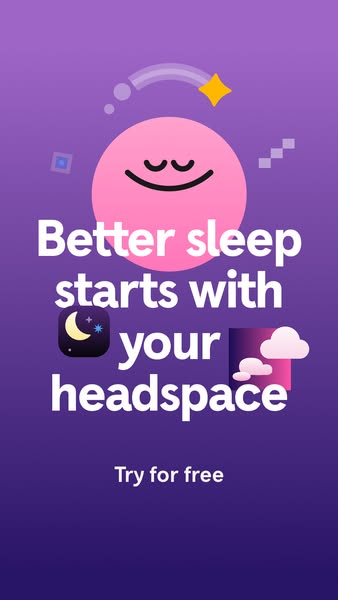 This ad promotes Headspace as a solution for better sleep. It features a stylized image with a smiling face and the tagl