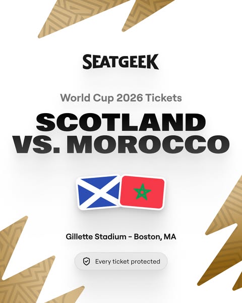 This ad promotes tickets for the World Cup 2026 game between Scotland and Morocco at Gillette Stadium in Boston, MA.