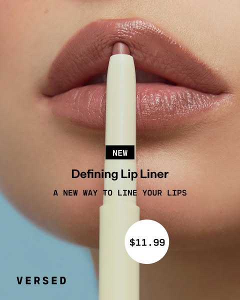 An ad featuring a close-up view of a woman's face, emphasizing her lips, to showcase a new defining lip liner. The i