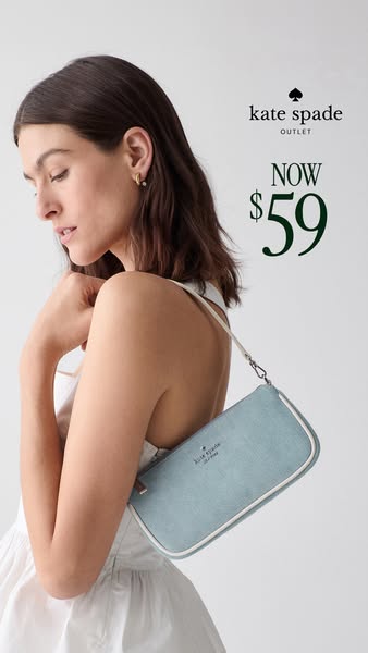 This ad features a woman modeling a Kate Spade Outlet purse. The ad emphasizes a discounted price.
