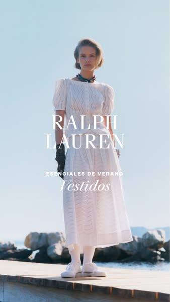 This ad for Ralph Lauren features a model wearing a white dress and focuses on summer essentials. The ad is designed to 