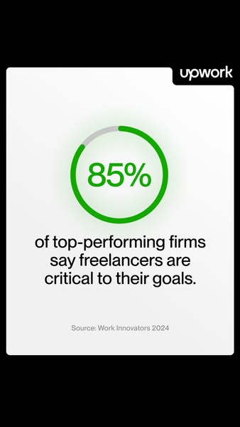 This ad uses a statistic to highlight the importance of freelancers to top performing firms and suggests that Upwork is 