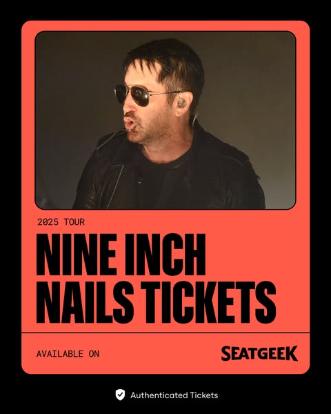 This ad promotes tickets for the Nine Inch Nails 2025 tour, available on SeatGeek. The ad features a photo of Trent Rezn