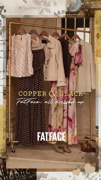 This ad showcases a selection of women's clothing from FatFace, highlighting a range of dresses, tops, and outerwear