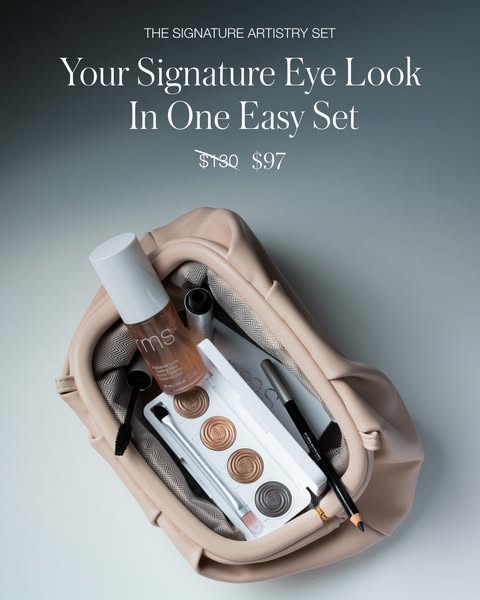 This image ad for RMS Beauty promotes 'The Signature Artistry Set,' which includes essential products for creati