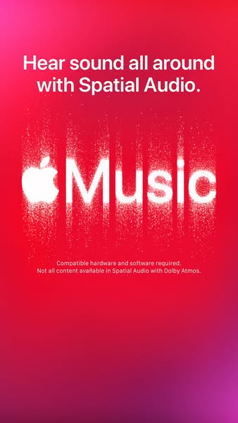 This image ad showcases Apple Music's Spatial Audio feature, emphasizing immersive sound quality.