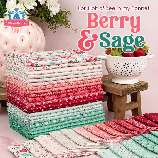 This ad for Fat Quarter Shop showcases their Berry & Sage fabric collection by Lori Holt of Bee in my Bonnet. The im