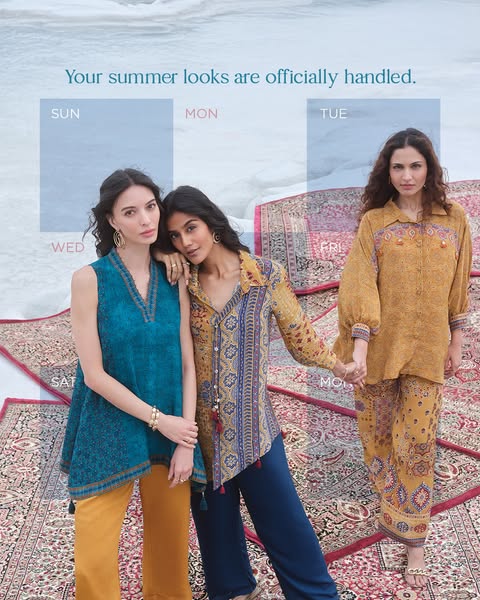 This image ad features three women showcasing the brand's clothing line for the summer, implying a different outfit