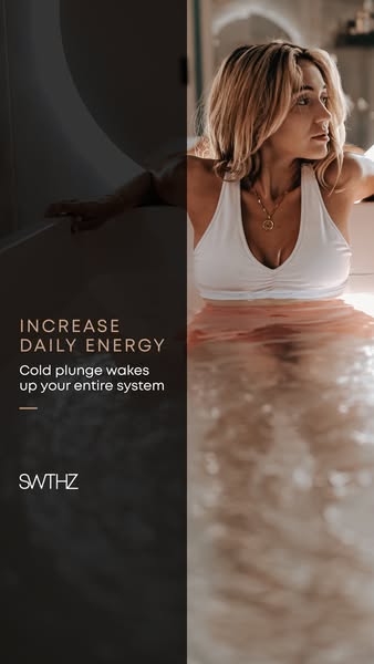 This lifestyle ad promotes the SWTHZ cold plunge by highlighting the benefit of increased daily energy and waking up you