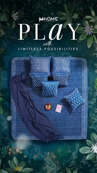 This ad displays Fab Home products in an indoor setting with a cool color palette. The ad promotes play with limitless p