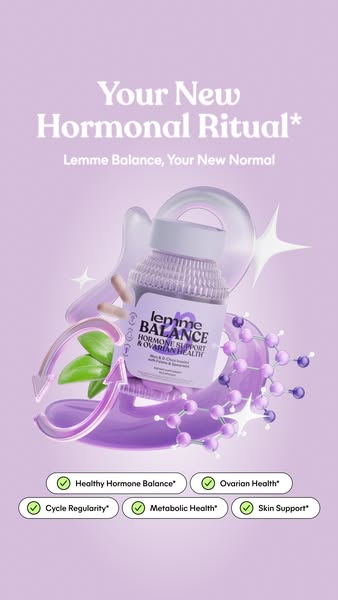 This ad promotes Lemme Balance, a hormone support supplement by Kourtney Kardashian Barker. The image shows the bottle a